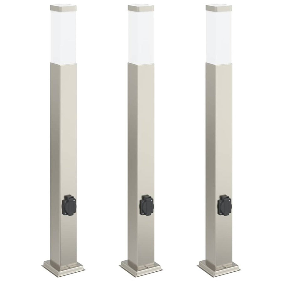 Bolderverlichting met stopcontact 3 stuks 80 cm RVS IP44