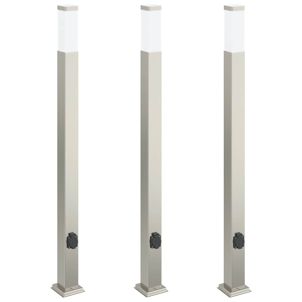 Bolderverlichting met stopcontact 3 stuks 110 cm RVS IP44