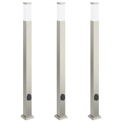 Bolderverlichting met stopcontact 3 stuks 110 cm RVS IP44