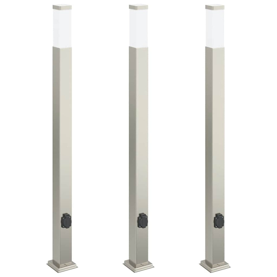 Bolderverlichting met stopcontact 3 stuks 110 cm RVS IP44
