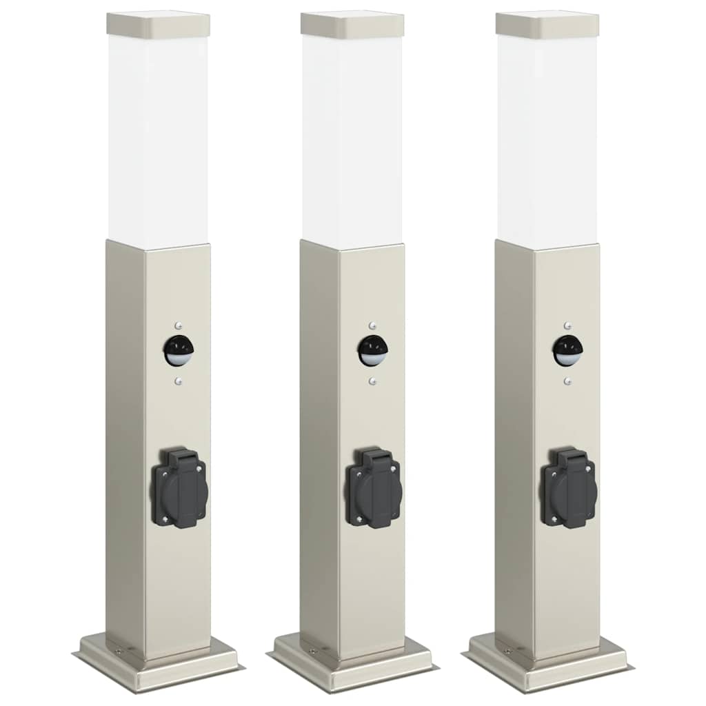 Bolderverlichting met sensor en stopcontact 3 stuks 50 cm roestvrij staal IP44