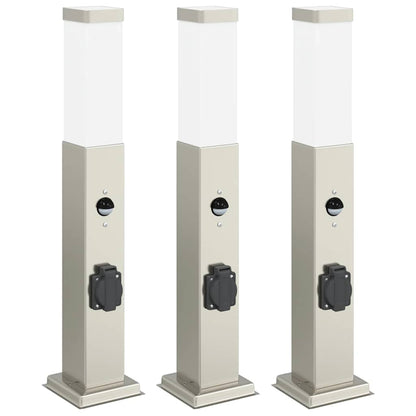 Bolderverlichting met sensor en stopcontact 3 stuks 50 cm roestvrij staal IP44