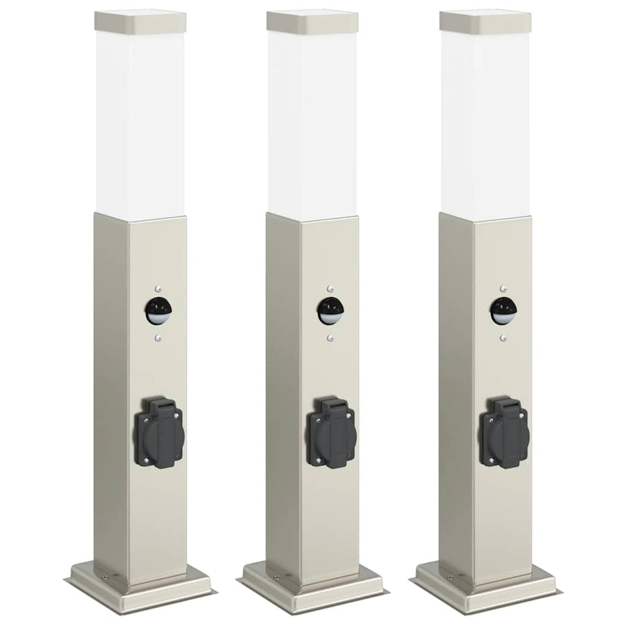 Bolderverlichting met sensor en stopcontact 3 stuks 50 cm roestvrij staal IP44