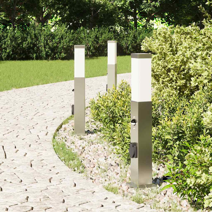 Bolderverlichting met sensor en stopcontact 3 stuks 50 cm roestvrij staal IP44