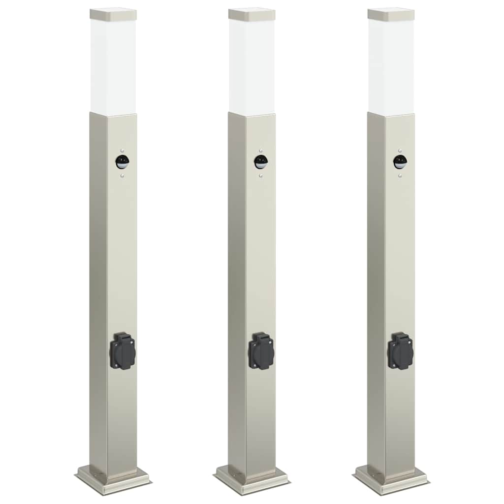 Bolderverlichting met sensor en stopcontact 3 stuks 80 cm roestvrij staal IP44
