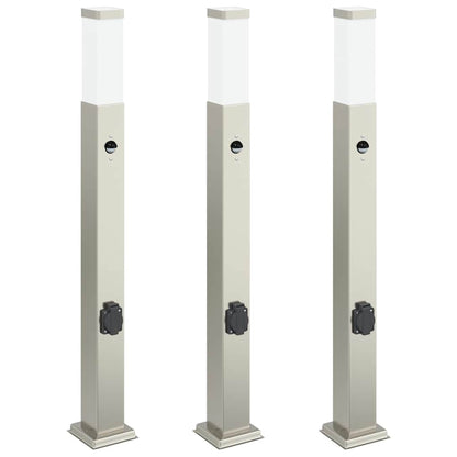 Bolderverlichting met sensor en stopcontact 3 stuks 80 cm roestvrij staal IP44