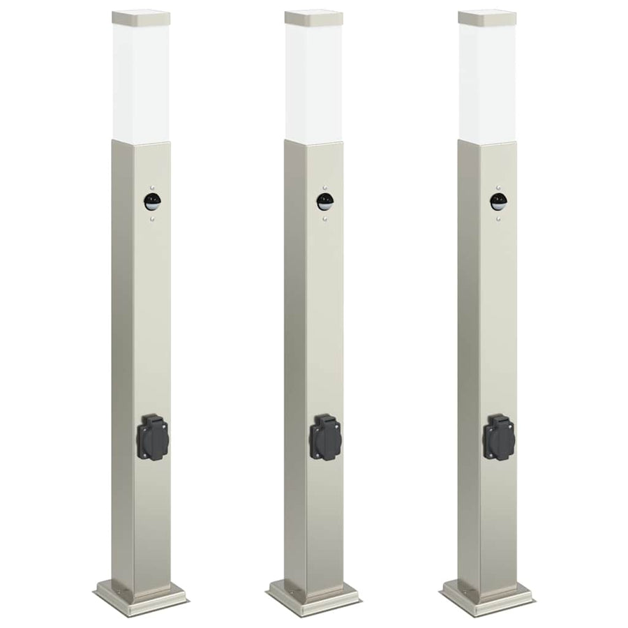 Bolderverlichting met sensor en stopcontact 3 stuks 80 cm roestvrij staal IP44