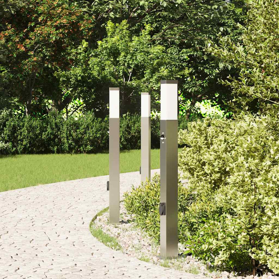Bolderverlichting met sensor en stopcontact 3 stuks 80 cm roestvrij staal IP44