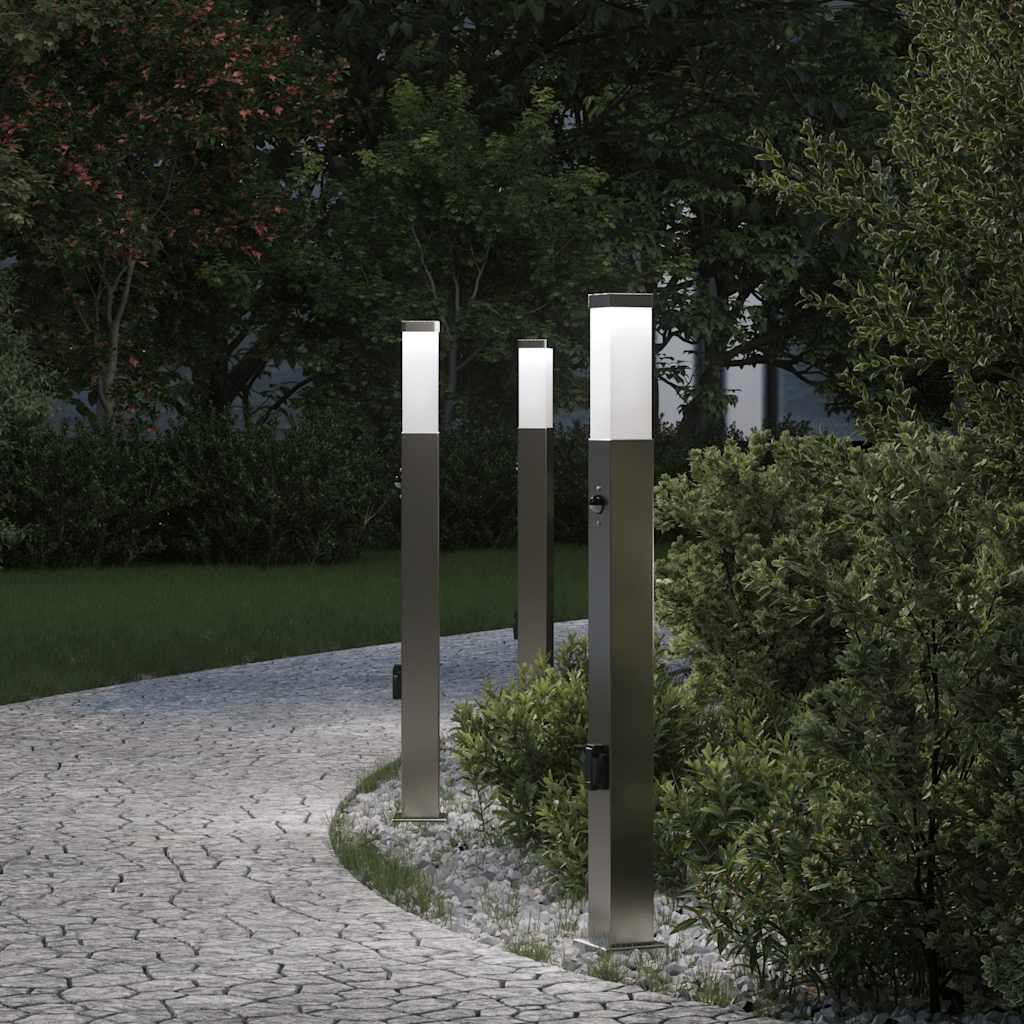 Bolderverlichting met sensor en stopcontact 3 stuks 80 cm roestvrij staal IP44