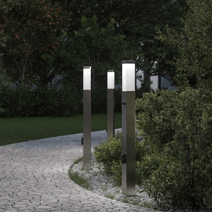 Bolderverlichting met sensor en stopcontact 3 stuks 80 cm roestvrij staal IP44
