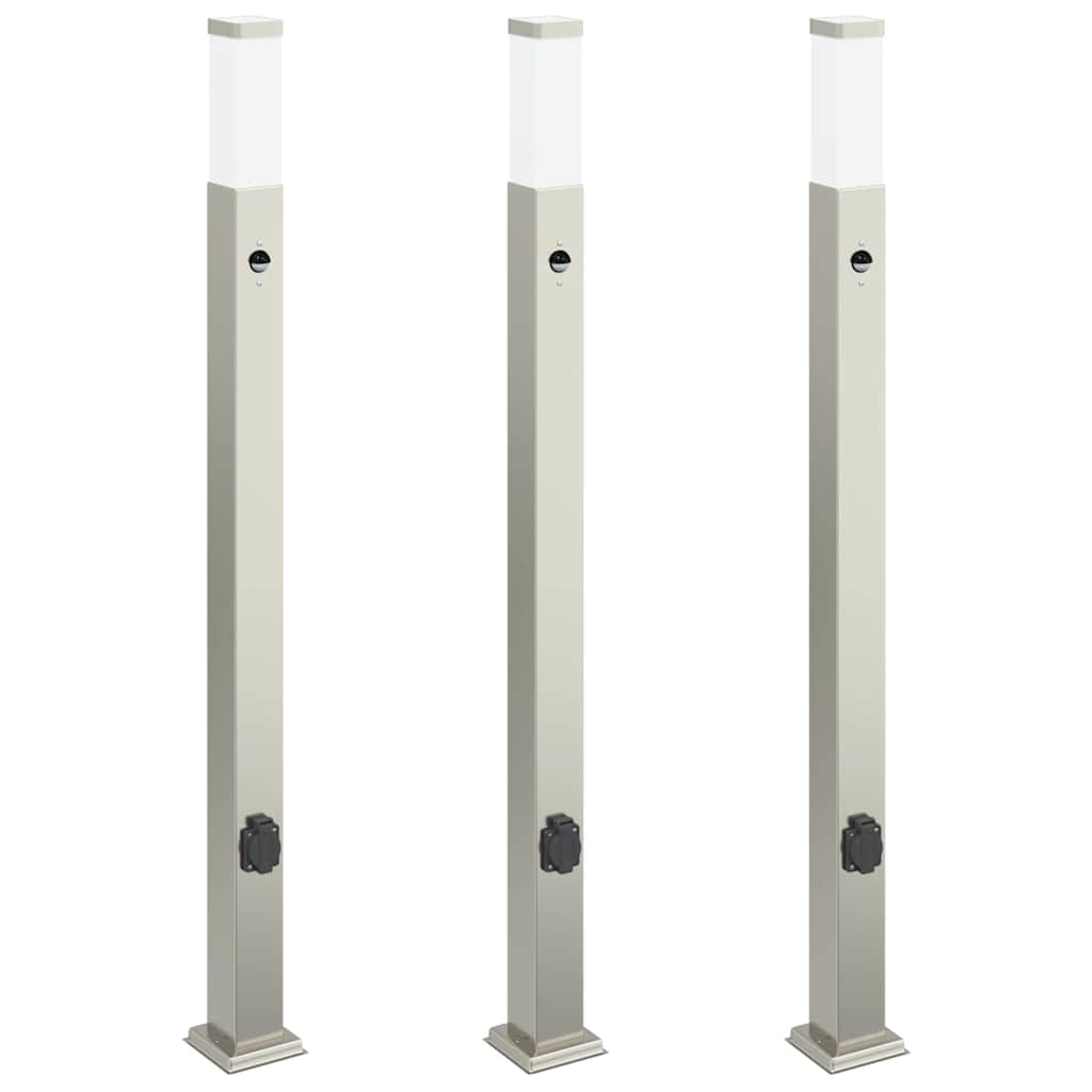Bolderverlichting met sensor en stopcontact 3 stuks 110 cm roestvrij staal IP44
