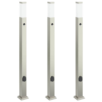 Bolderverlichting met sensor en stopcontact 3 stuks 110 cm roestvrij staal IP44