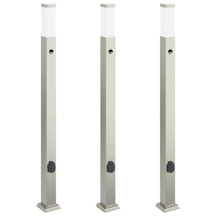Bolderverlichting met sensor en stopcontact 3 stuks 110 cm roestvrij staal IP44