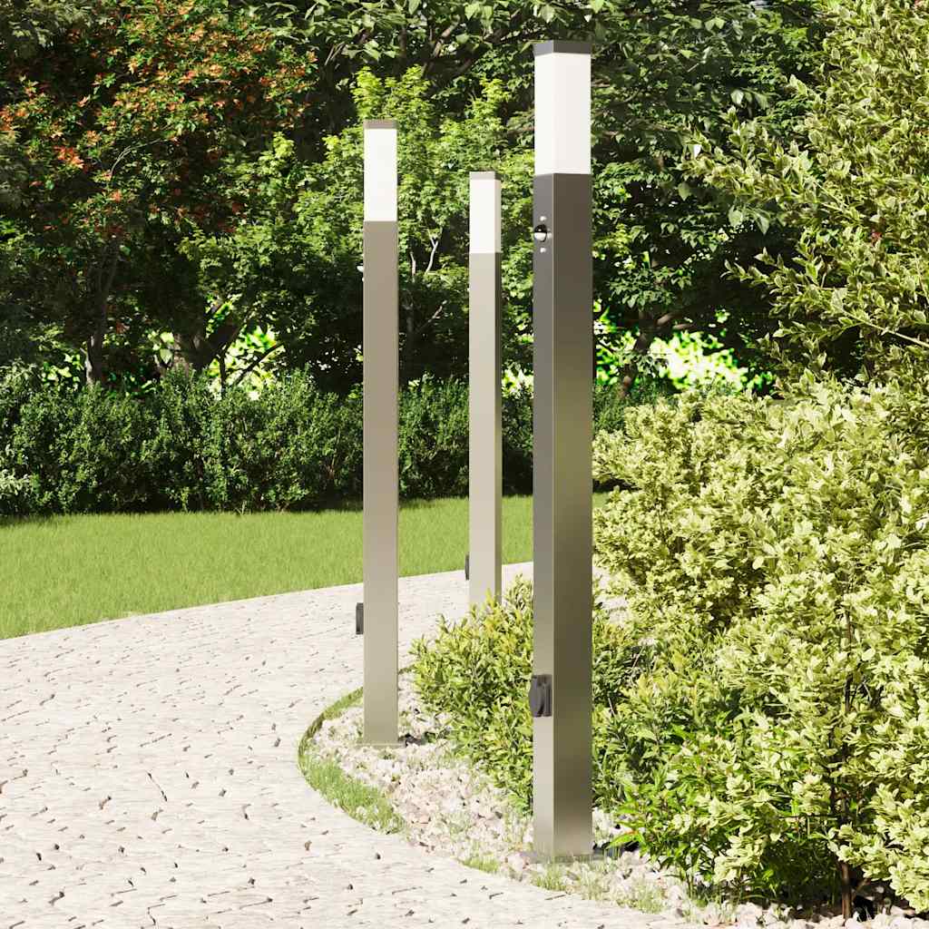 Bolderverlichting met sensor en stopcontact 3 stuks 110 cm roestvrij staal IP44