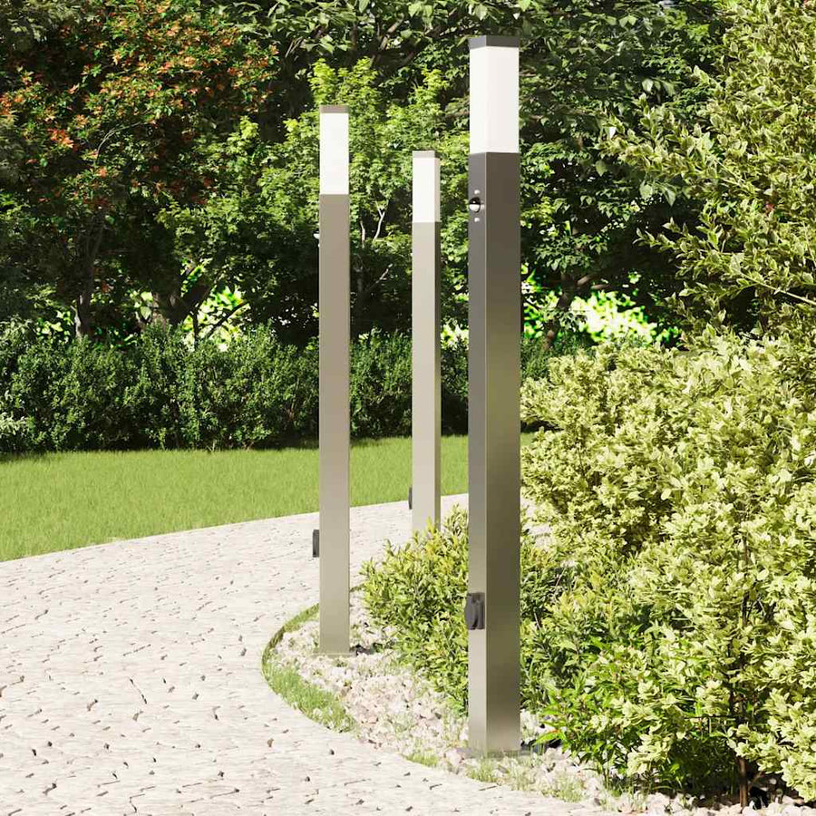 Bolderverlichting met sensor en stopcontact 3 stuks 110 cm roestvrij staal IP44