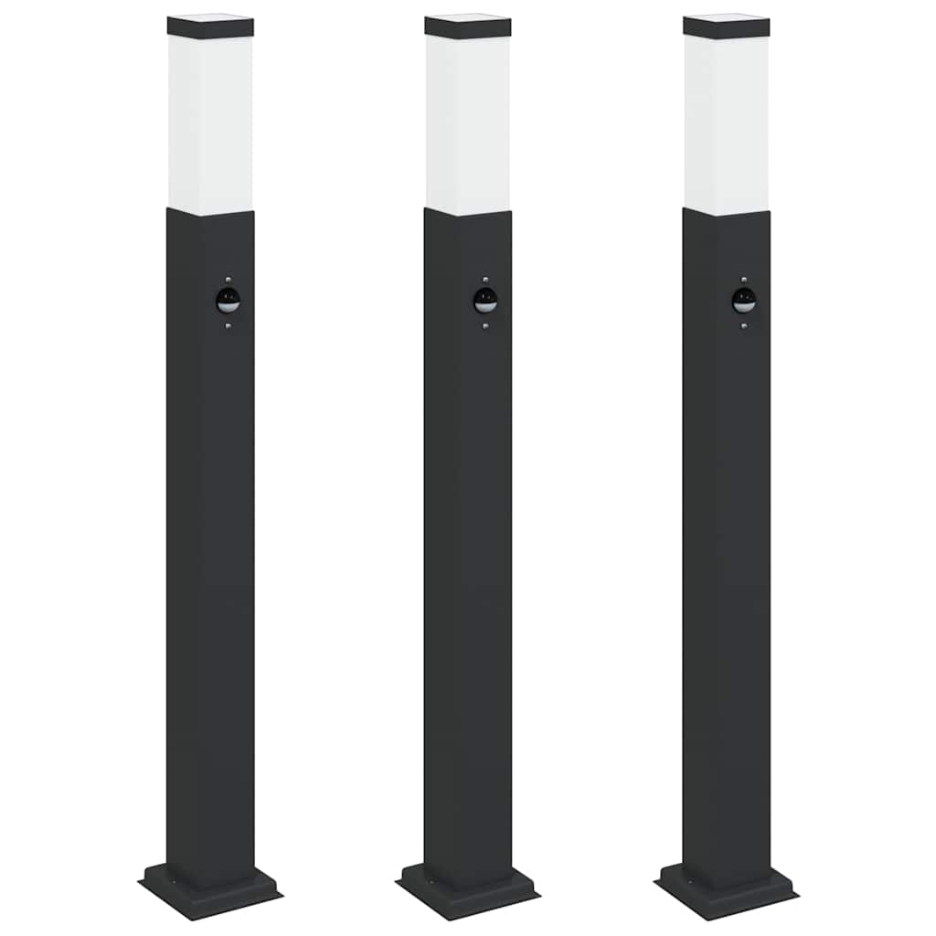 Bolderverlichting met sensor 3 stuks 80 cm Zwart IP44