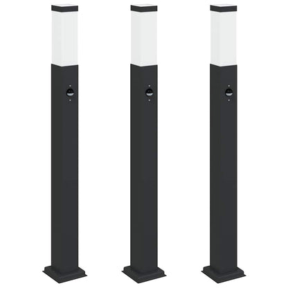 Bolderverlichting met sensor 3 stuks 80 cm Zwart IP44