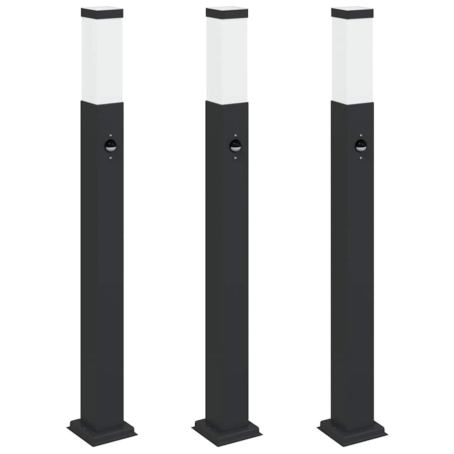 Bolderverlichting met sensor 3 stuks 80 cm Zwart IP44