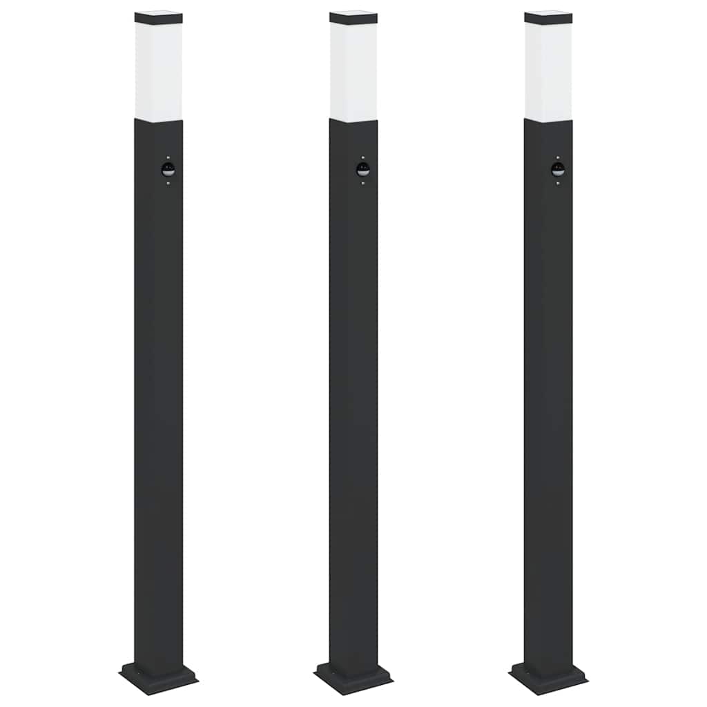 Bolderverlichting met sensor 3 stuks 110 cm Zwart IP44