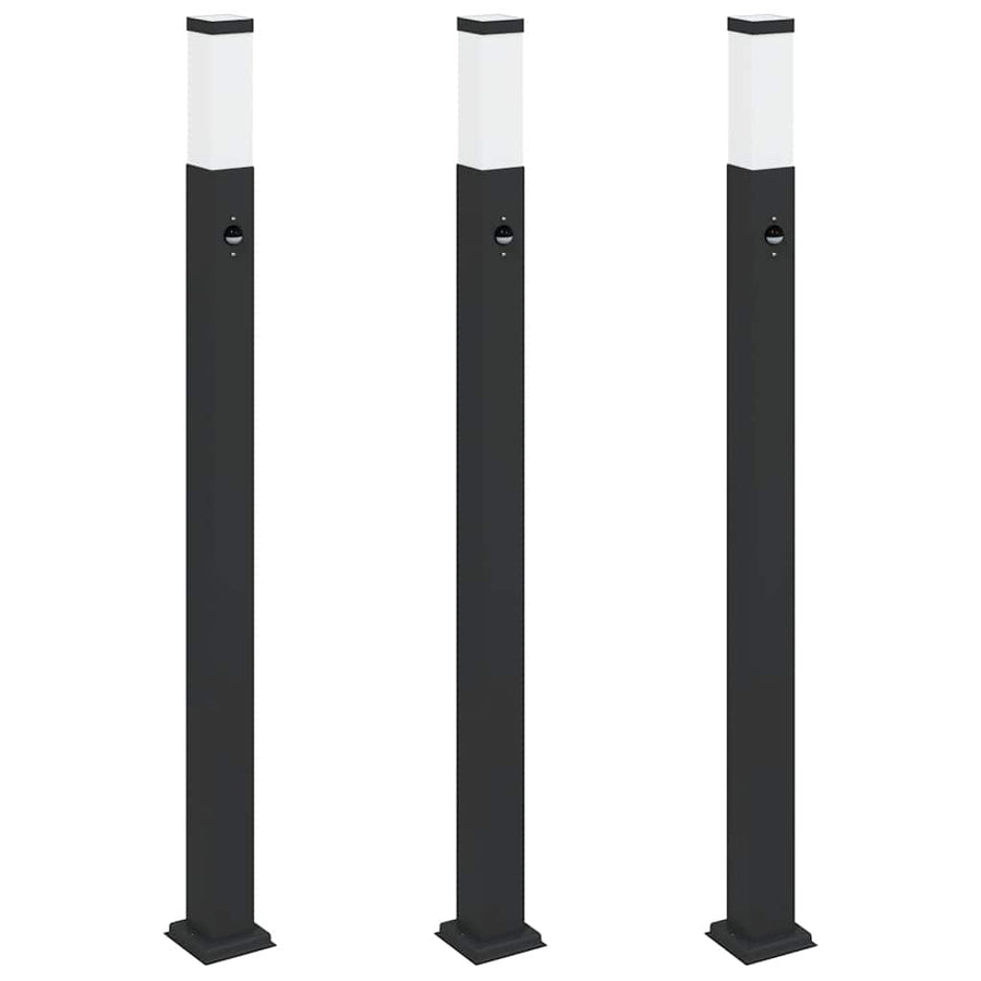 Bolderverlichting met sensor 3 stuks 110 cm Zwart IP44