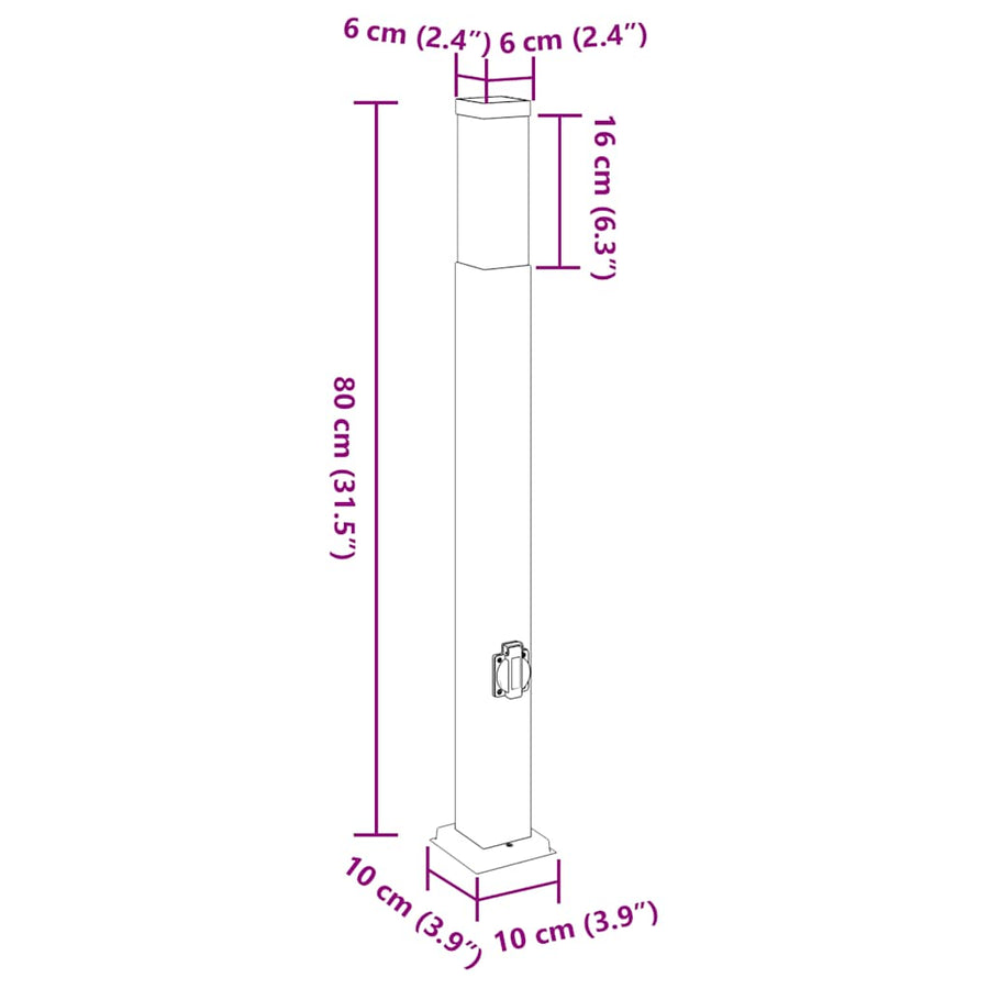 Bolderarmatuur met stopcontact 80 cm Zwart IP44