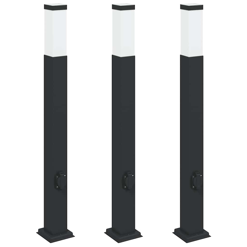 Bolderverlichting met stopcontact 3 stuks 80 cm Zwart IP44