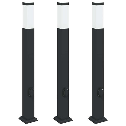 Bolderverlichting met stopcontact 3 stuks 80 cm Zwart IP44