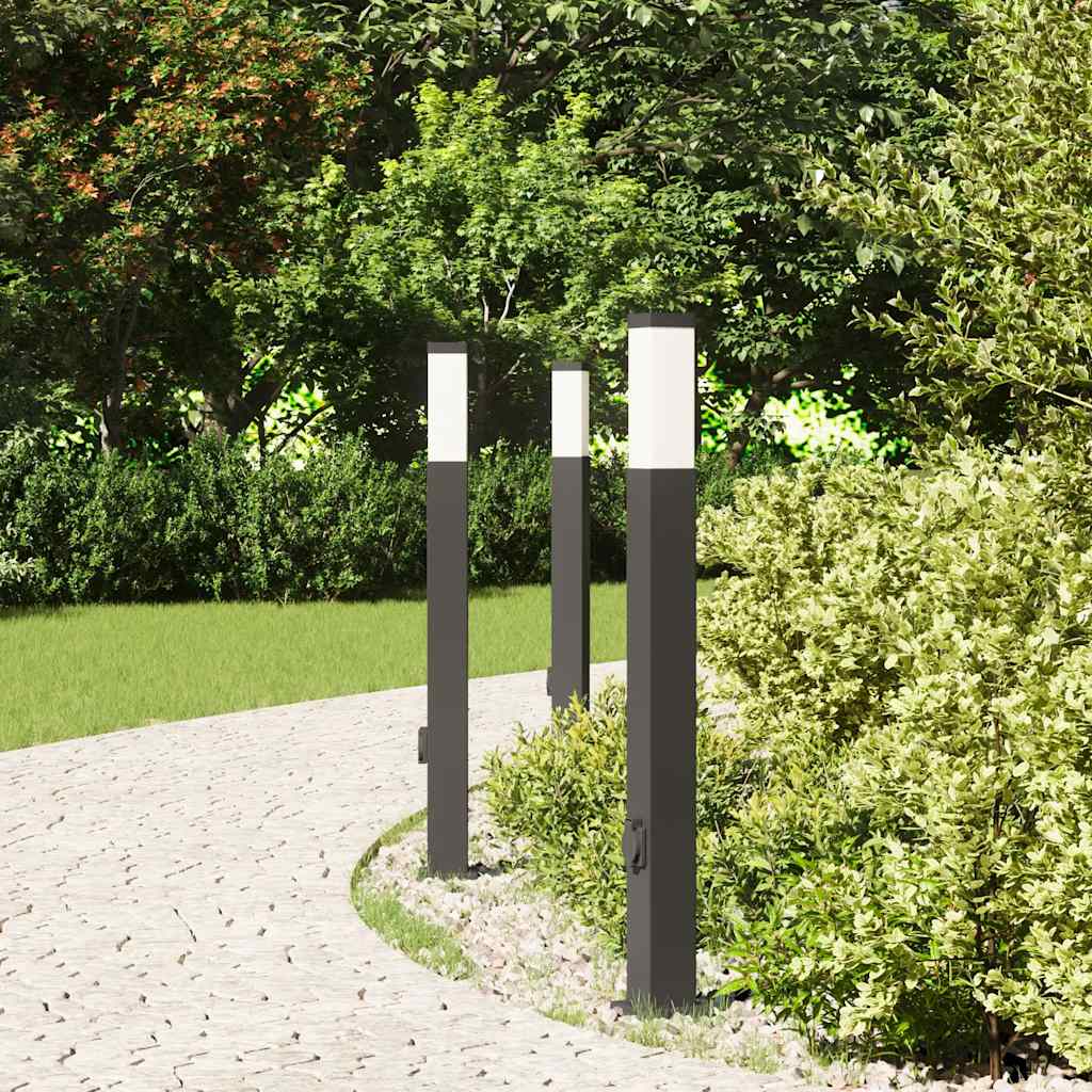 Bolderverlichting met stopcontact 3 stuks 80 cm Zwart IP44
