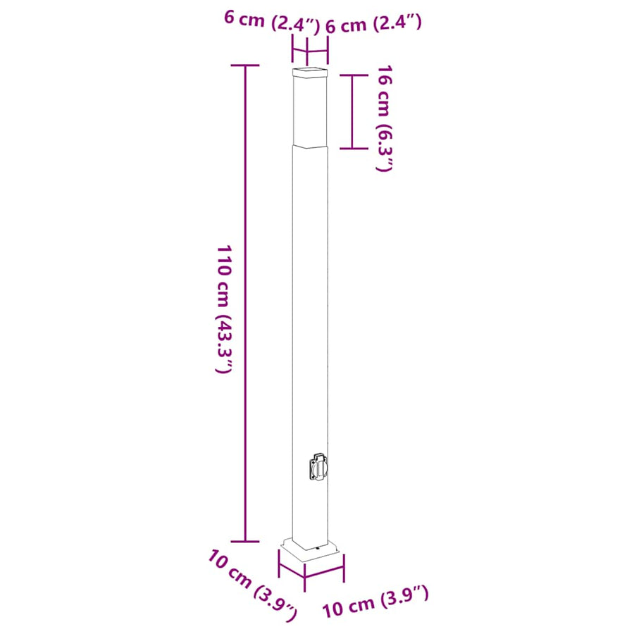 Bolderarmatuur met stopcontact 110 cm Zwart IP44