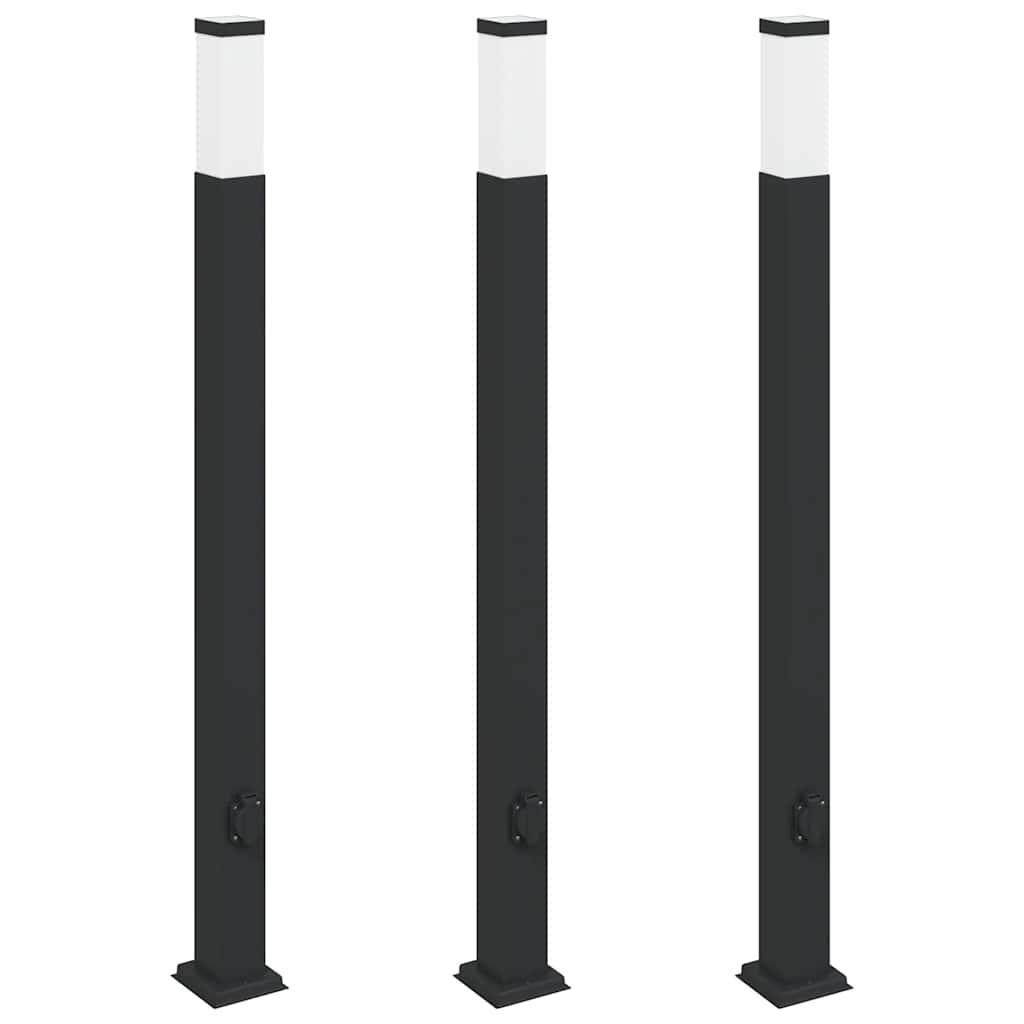 Bolderverlichting met stopcontact 3 stuks 110 cm Zwart IP44