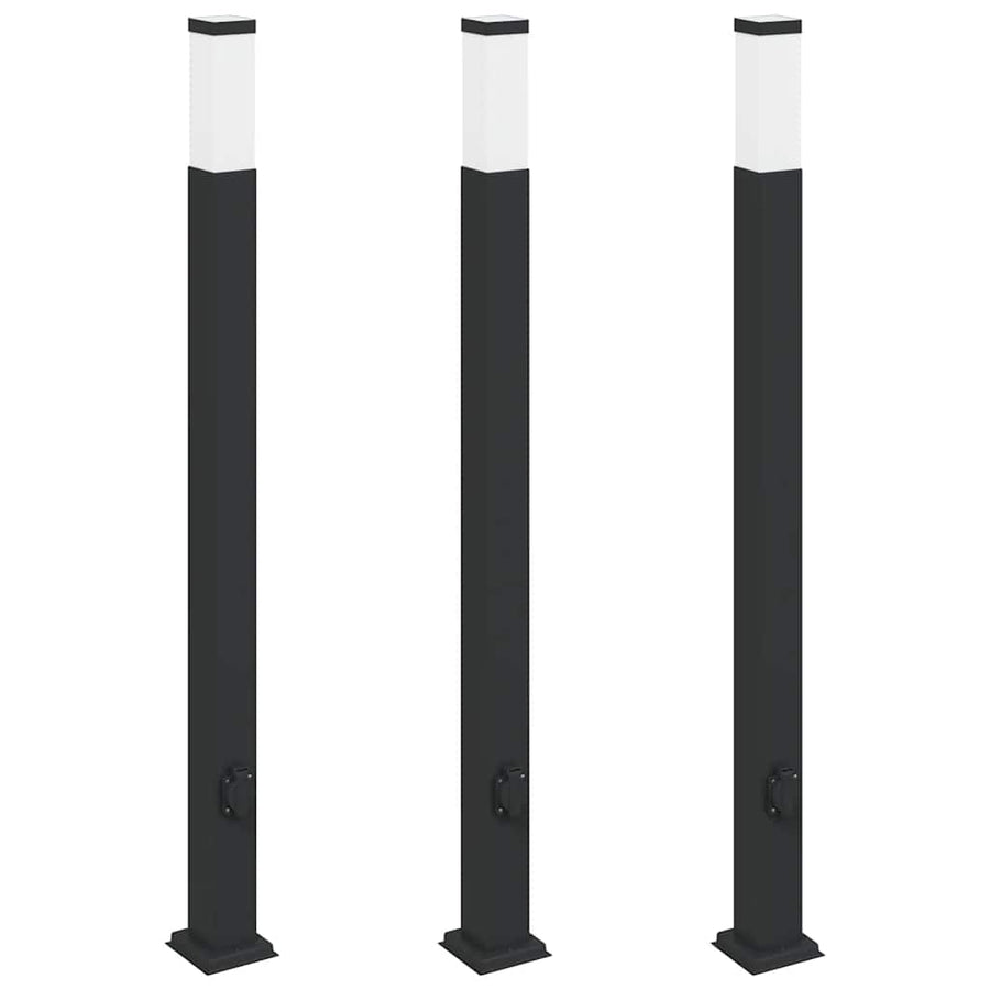 Bolderverlichting met stopcontact 3 stuks 110 cm Zwart IP44