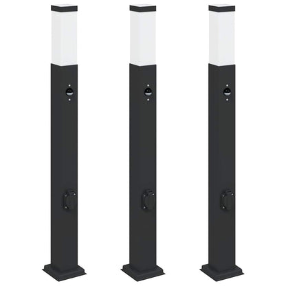 Bolderverlichting met sensor en stopcontact 3 stuks 80 cm zwart IP44