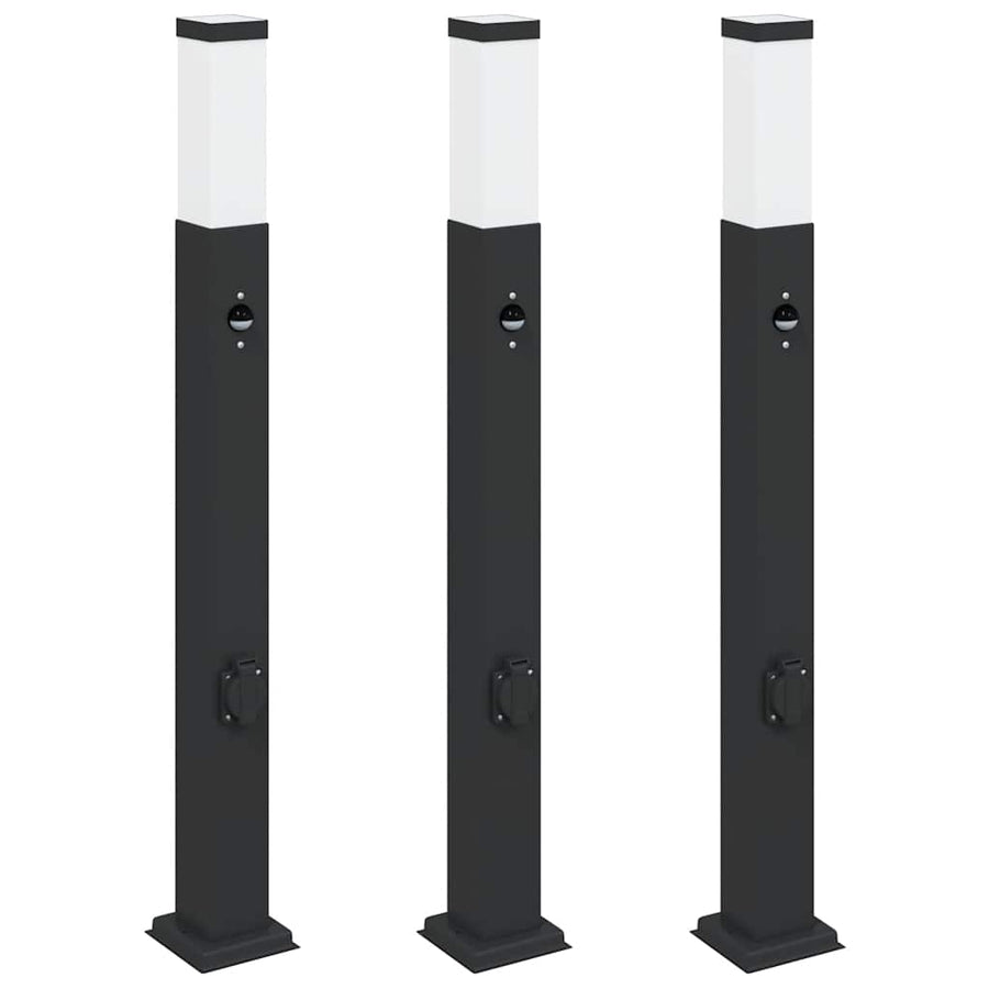 Bolderverlichting met sensor en stopcontact 3 stuks 80 cm zwart IP44
