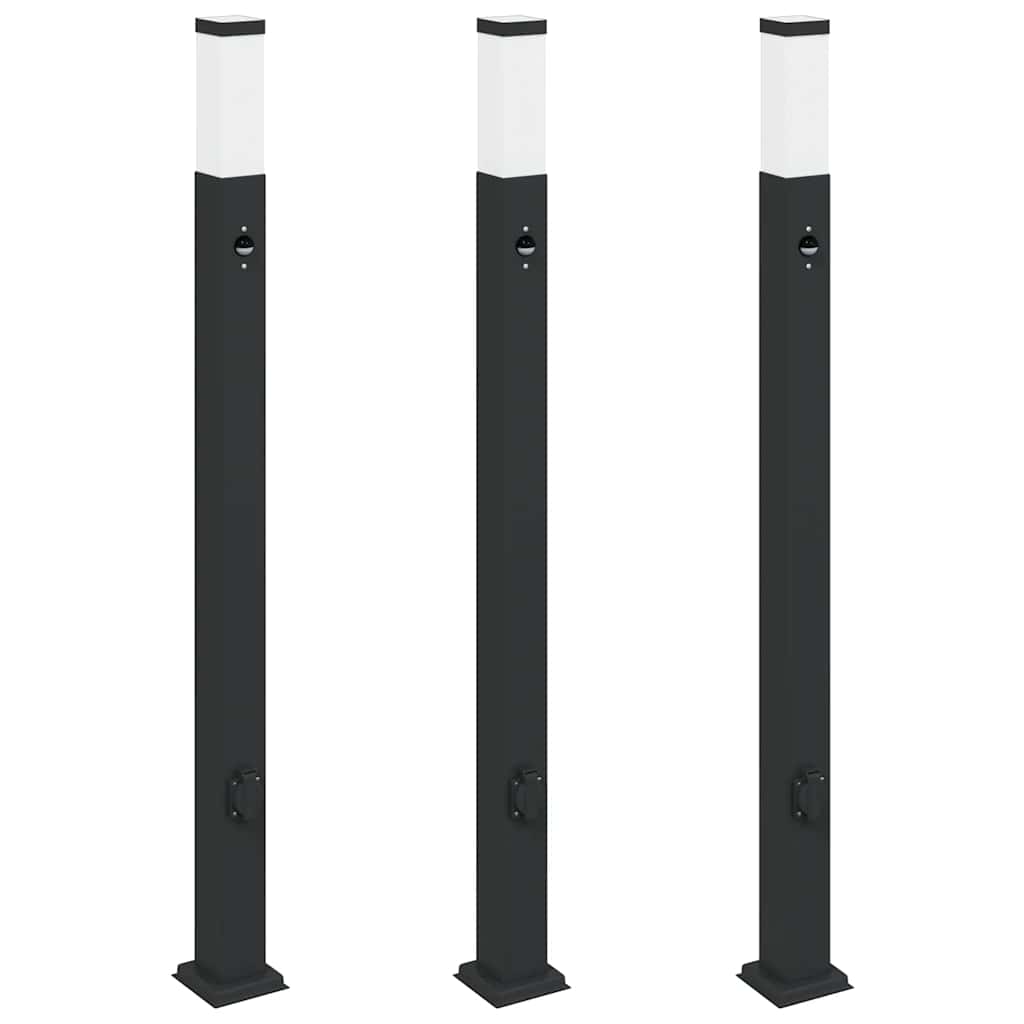 Bolderverlichting met sensor en stopcontact 3 stuks 110 cm zwart IP44