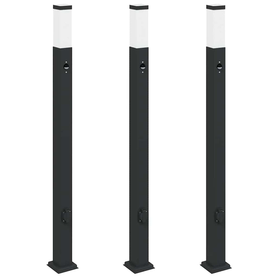 Bolderverlichting met sensor en stopcontact 3 stuks 110 cm zwart IP44