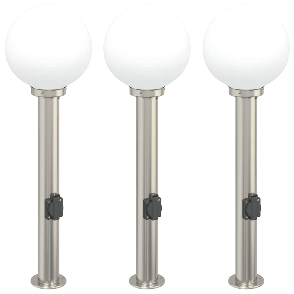 Bolderverlichting met stopcontact 3 stuks 80 cm RVS IP44