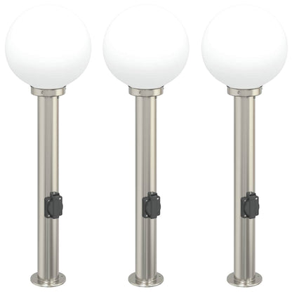 Bolderverlichting met stopcontact 3 stuks 80 cm RVS IP44