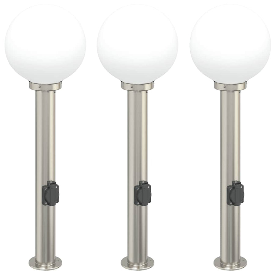 Bolderverlichting met stopcontact 3 stuks 80 cm RVS IP44
