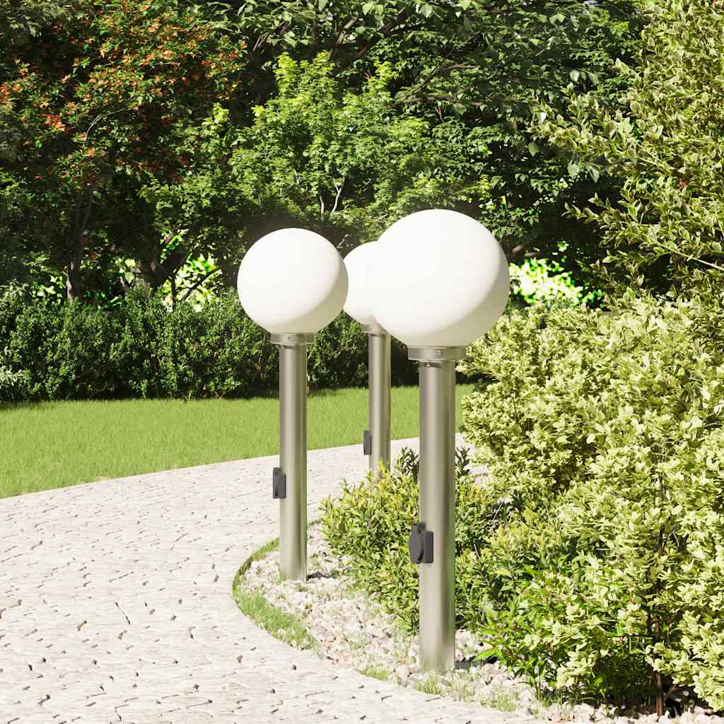 Bolderverlichting met stopcontact 3 stuks 80 cm RVS IP44