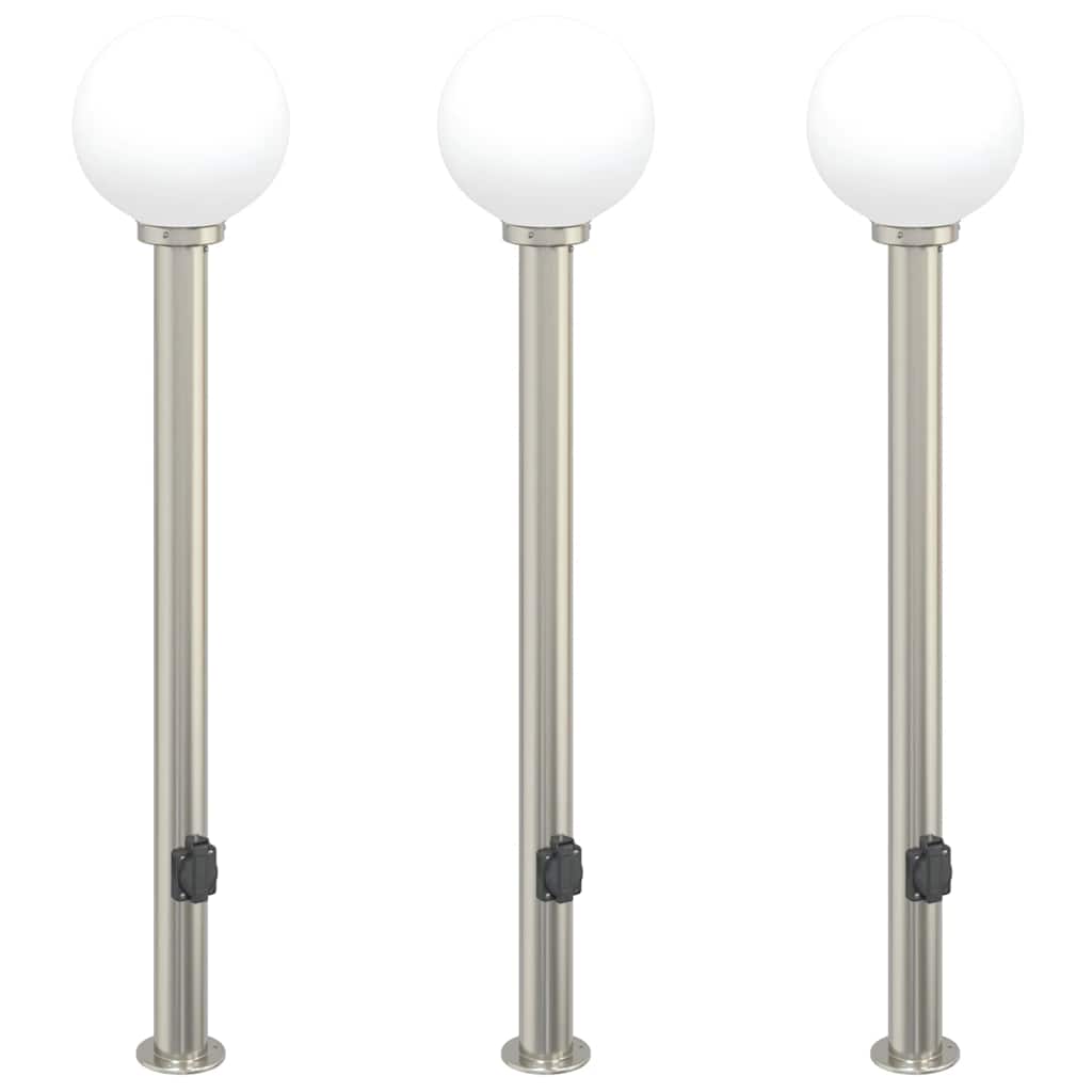 Bolderverlichting met stopcontact 3 stuks 120 cm RVS IP44