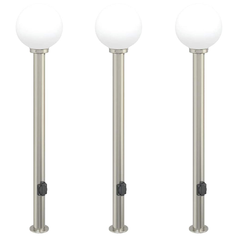 Bolderverlichting met stopcontact 3 stuks 120 cm RVS IP44