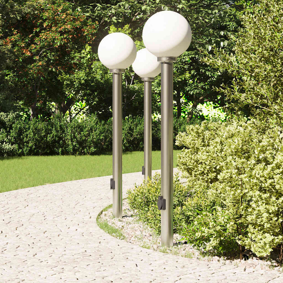 Bolderverlichting met stopcontact 3 stuks 120 cm RVS IP44