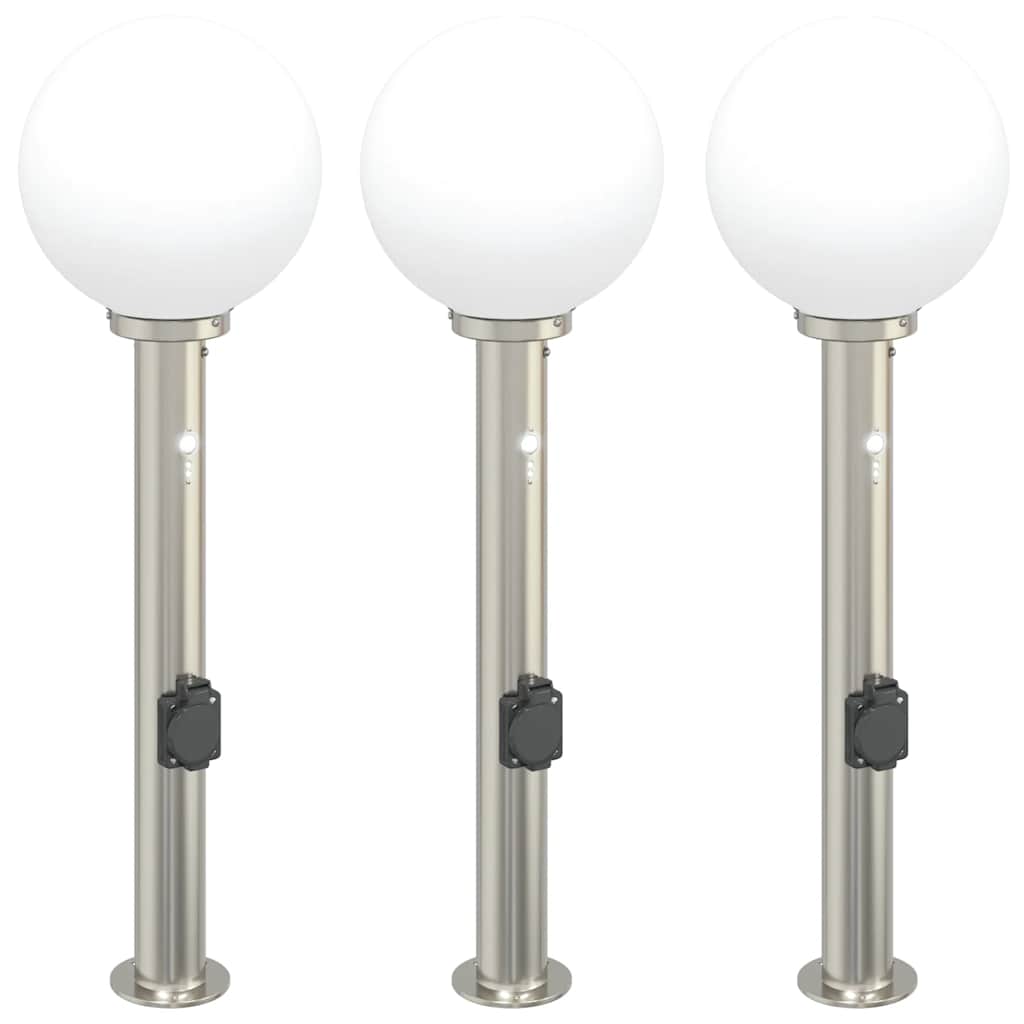 Bolderverlichting met sensor en stopcontact 3 stuks 80 cm roestvrij staal IP44