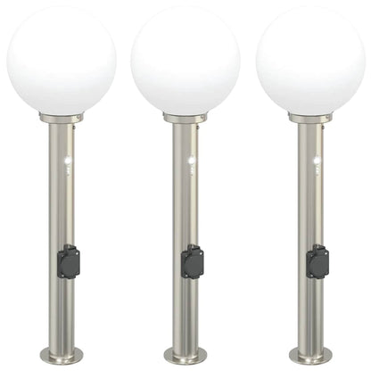 Bolderverlichting met sensor en stopcontact 3 stuks 80 cm roestvrij staal IP44