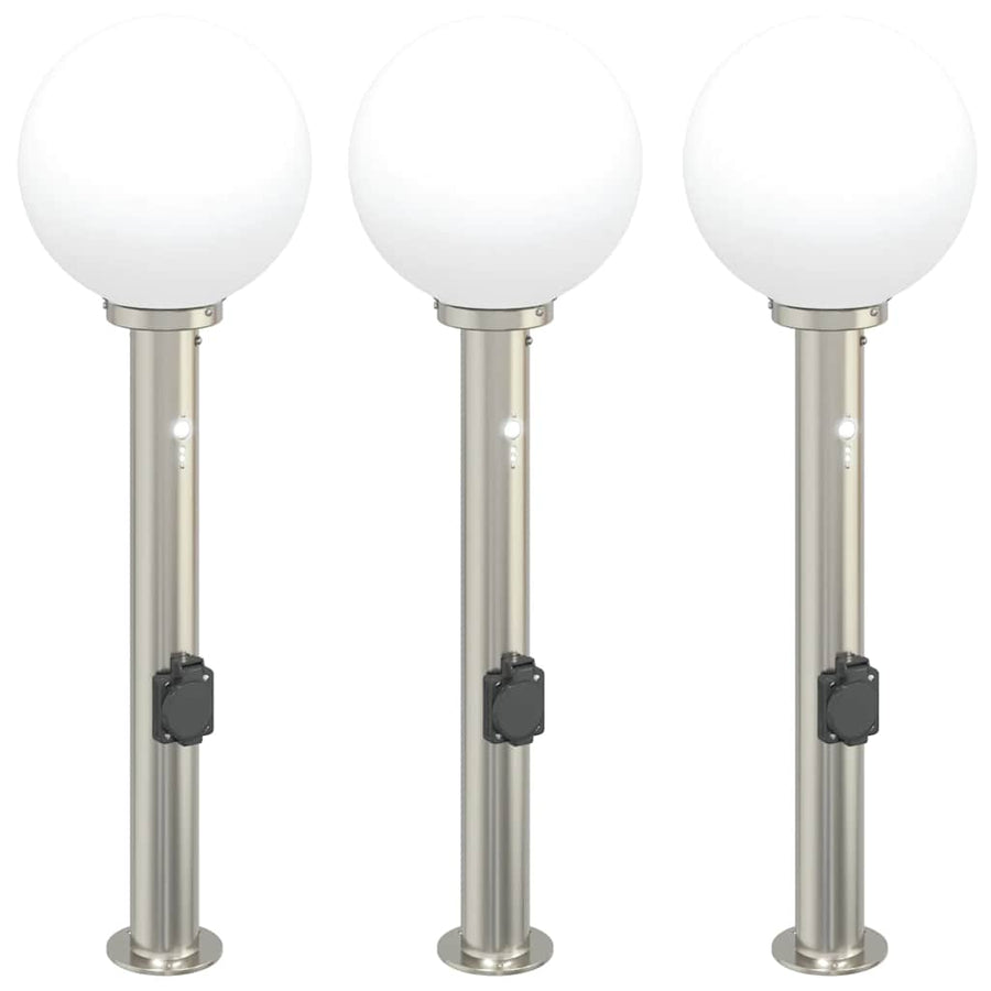 Bolderverlichting met sensor en stopcontact 3 stuks 80 cm roestvrij staal IP44