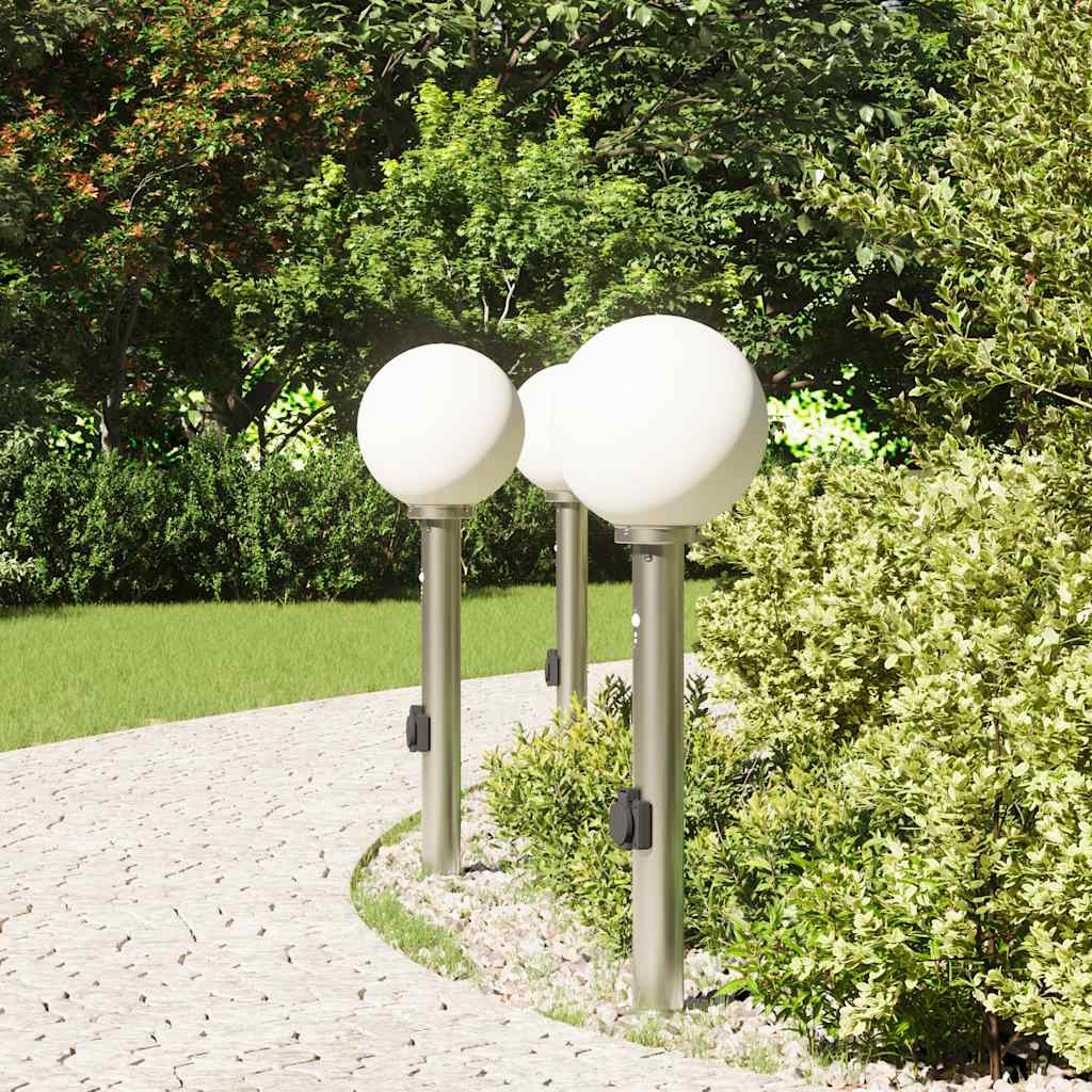 Bolderverlichting met sensor en stopcontact 3 stuks 80 cm roestvrij staal IP44