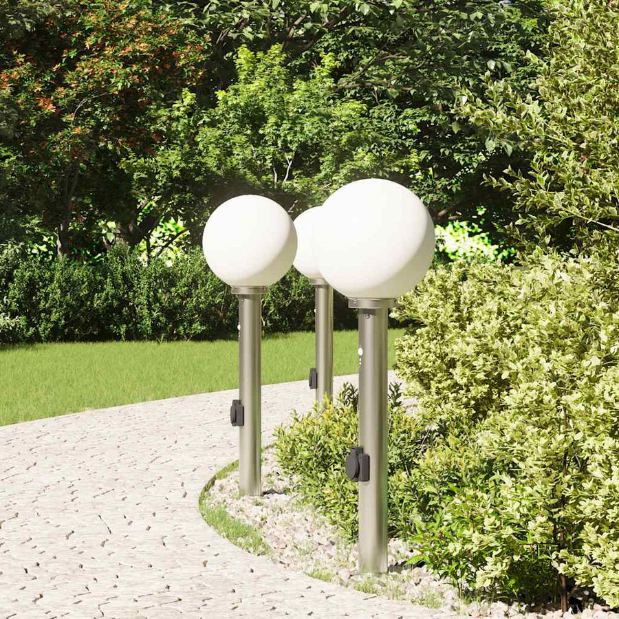 Bolderverlichting met sensor en stopcontact 3 stuks 80 cm roestvrij staal IP44