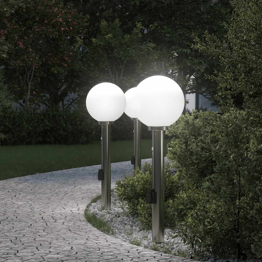 Bolderverlichting met sensor en stopcontact 3 stuks 80 cm roestvrij staal IP44