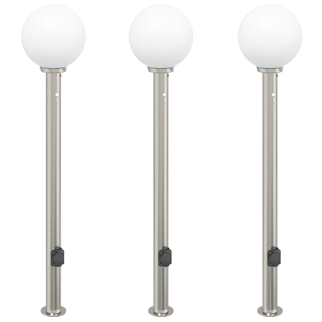 Bolderverlichting met sensor en stopcontact 3 stuks 120 cm roestvrij staal IP44