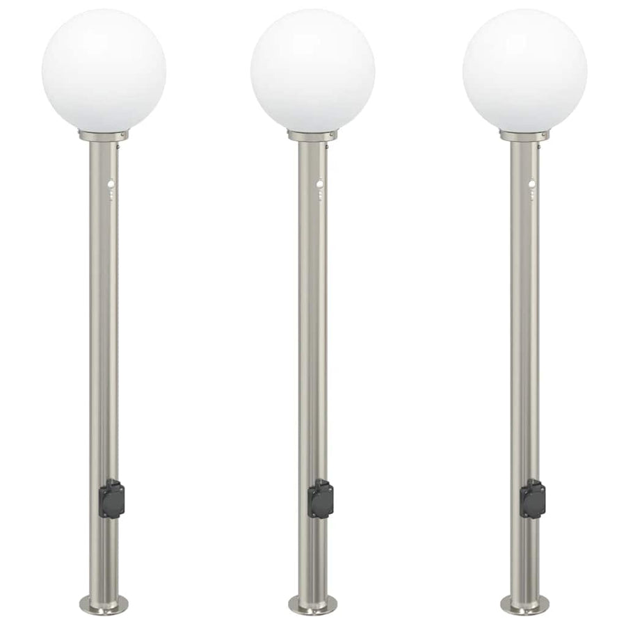 Bolderverlichting met sensor en stopcontact 3 stuks 120 cm roestvrij staal IP44